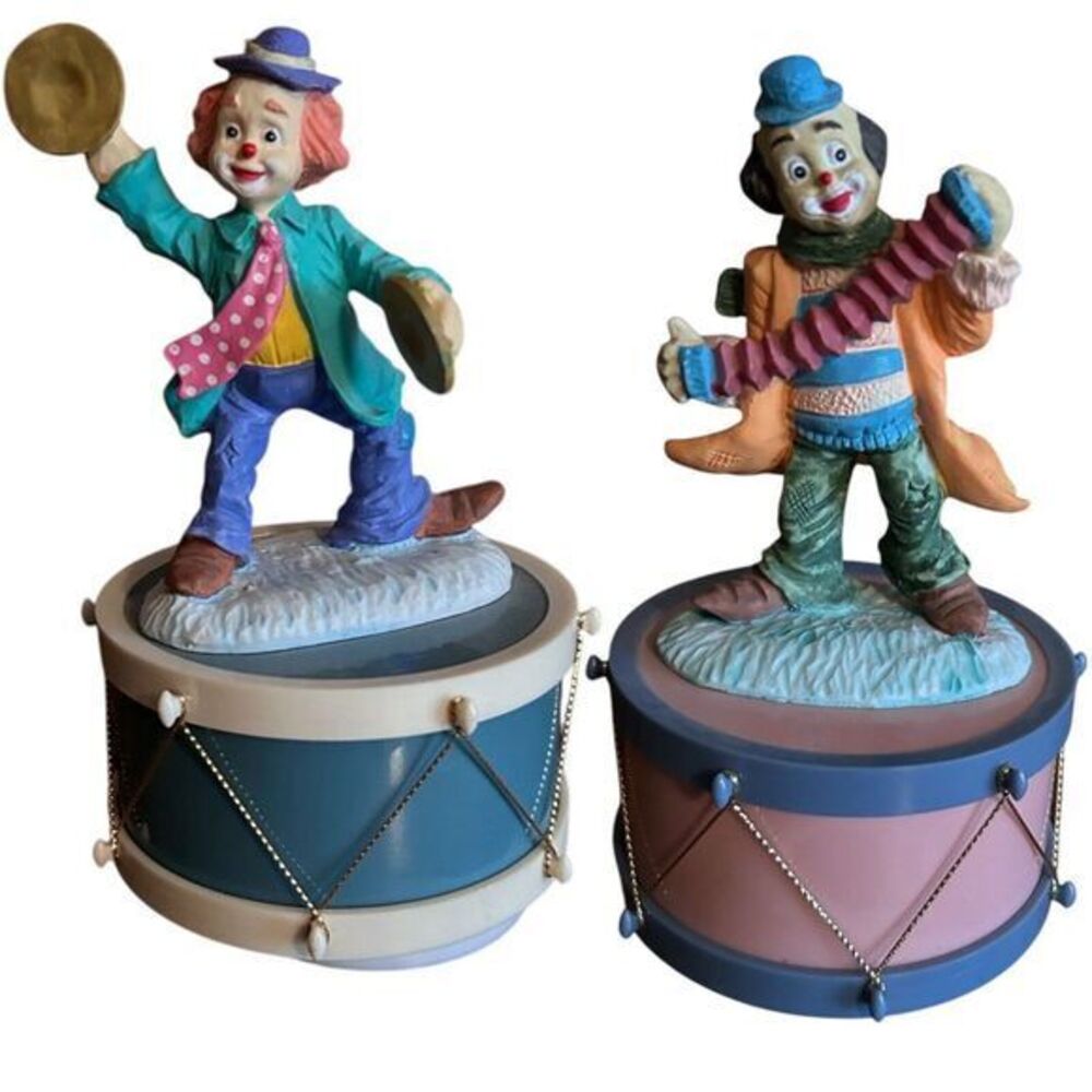 Vintage‎ Jamestown China Music Playing Clown Figurines Music Box Turns Set Of 2